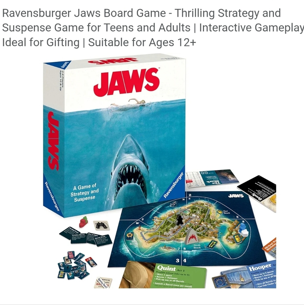 Ravensburger Jaws Board Game, Thrilling, Suspense, Interactive, 12+, Like New